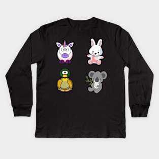 Cute Animal Sticker Pack Kids Long Sleeve T-Shirt